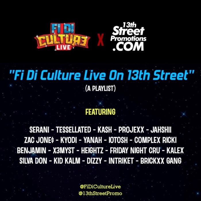 Jamaica, Hip Hop, Dancehall, Pop Music, Music, Blog, 13thStreetPromotions, 13thStreetPromo, Fi Di Culture Live, Playlist, Soundcloud Playlist, Soundcloud, Concert, Rap, Caribbean, C&C South Beach, Kingston