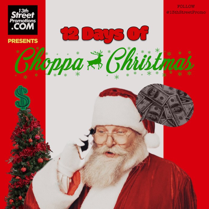 "12 Days Of Choppa Christmas" Playlist on 13thStreetPromotions.com #Jamaica #MontegoBay #Dancehall #Music #13thStreetPromotions #Scammer #Scamma #Choppa #ChopDancehall #Music #Caribbean #ChoppaChristmas #Christmas #Playlist #Spotify