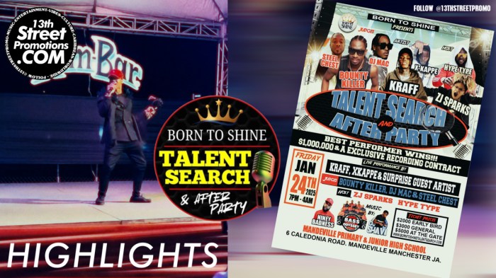 Born To Shine Talent Search Highlights on 13thStreetPromotions.com #Jamaica #Dancehall #Music #Mandeville #Manchester #13thStreetPromotions #BornToShineTalentSearch #TalentShow #Event #BountyKilla #FreshKing #Kraff #XKappe #SteelChest #DJMac #ZJSparks #Highlights #Video #Youtube