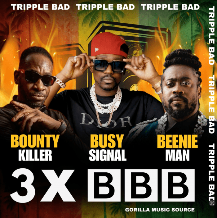 Busy Signal x Bounty Killa x Beenie Man "Triple Bad" on 13thStreetPromotions.com #Jamaica #Dancehall #Music #13thStreetPromotions #BusySignal #BeenieMan #BountyKilla #TripleBad #3XBBB #GorillaMusicSource #Caribbean