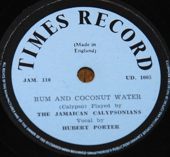 Hubert Porter and The Jamaican Calypsonians "Rum & Coconut Water" on 13thStreetPromotions.com #Jamaica #Calypso #Music #13thStreetPromotions #HubertPorter #TheJamaicanCalypsonians #rumandcoconutwater #CalypsoMusic #1953 #TimesRecord #Caribbean